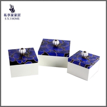 现代新古典蓝色首饰盒摆件 桌面装饰盒漆器实木收纳盒 样板间饰品