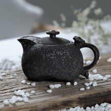 复古 柴烧铁锈釉小茶壶仿古窑变陶瓷泡茶器 功夫茶具创意单壶