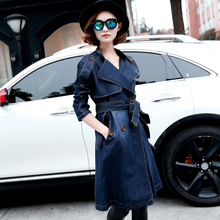 特价2015秋装新款韩版修身显瘦牛仔风衣中长款双排扣女风衣外套潮