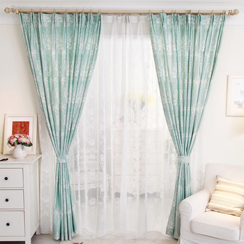 诺迈迪 贝拉 欧花窗 韩式清新蓝绿色客厅卧室飘窗帘 涤棉定制