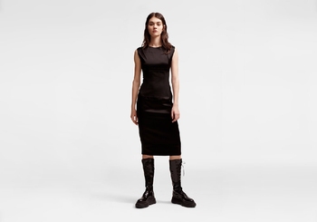 美国2017官方专柜代购新款DKNY黑色无袖奢华缎面圆领连衣裙礼服女
