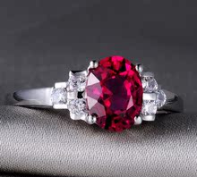 正品天然碧玺戒指求婚女戒925纯银镶嵌红宝石欧美时尚18k金戒指