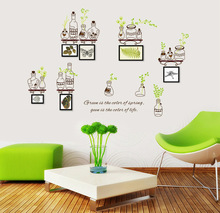 7254 绿叶瓶子相框 照片墙 沙发背景装饰墙贴 可移除防水批发