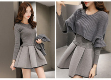 2016秋季女装冬季新款韩版修身气质两件套连衣裙时尚套装A字裙子