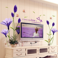 田园墙画植物墙贴紫色百合墙贴画卧室客厅电视背景墙贴画墙贴纸_250x250.jpg