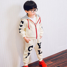 韩版品牌儿童套装男2016新款秋冬加绒卫衣两件套宝宝男童运动连帽