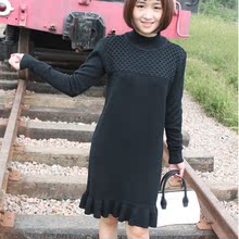 秋装女新款韩版针织衫修身显瘦中长款套头毛衣打底衫长袖连衣裙