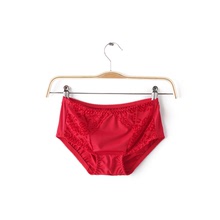 日本专柜舒适柔软棉质女士内裤性感蕾丝低中腰三角内裤喜庆大红