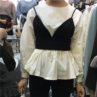 包邮 韩国代购  可爱甜美灯笼袖娃娃装白衬衫+外搭吊带两件套女_250x250.jpg