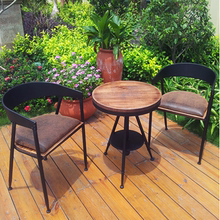 LOFT美式实木铁艺咖啡厅餐桌椅组合 复古吧台椅凳可升降小圆桌子