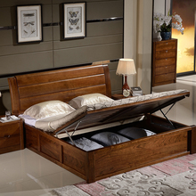 胡桃木床全实木床1.8米 双人床1.5米气压高箱储物床婚床中式家具