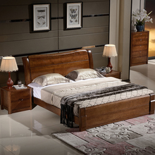 胡桃木床全实木床1.8 1.5米 简约现代中式床双人床大婚床卧室家具