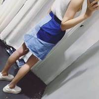 2016 新款自制拼色牛仔裙半身裙 三色清新款包裙 SM 码_250x250.jpg