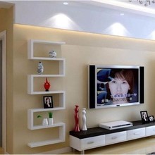 悠佳 隔板L型书架墙上置物架电视背景墙装饰架壁挂搁板 如图一套