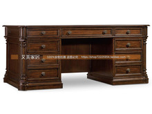 人气大办公桌 写字桌 书桌 美式风格 全实木 深色 原木家具定制