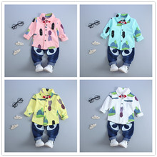 秋夏新款2016儿童套装长袖衬衫翻领两件套小童男孩宝宝1234岁韩版