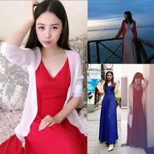 雪纺连衣裙女夏红色长裙波西米亚海边度假韩版修身显瘦白色沙滩裙