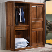 胡桃木衣柜移门柜全实木衣橱2门 多功能推拉门柜子纯实木卧室家具