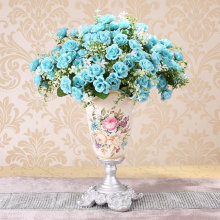 欧式复古树脂茶几餐桌花瓶摆件美式客厅玫瑰花干花仿真花插花套装