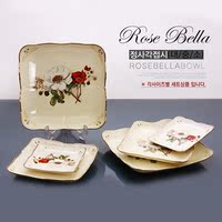 韩国进口Rose Bella餐具陶瓷金边正方盘浅盘平盘玫瑰蓓蕾四角盘子_250x250.jpg
