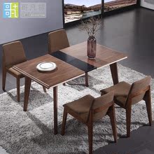 哥凡特餐桌现代小户型可伸缩餐桌椅组合胡桃木色长方形实木餐桌椅