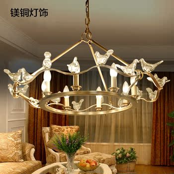 美式全铜吊灯 客厅餐厅卧室儿童房灯 工程样板房创意小鸟纯铜吊灯