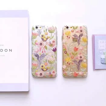 夏日花朵小鸟iPhone6S plus手机壳花卉苹果6S硅胶软外壳保护套女