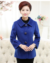 中老年女秋装韩版新款纯色大码妈妈装薄款修身羊毛呢子短外套2016
