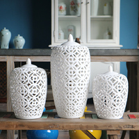 白色镂空陶瓷冬瓜罐 欧式软装装饰品设计师样板房室内摆设_250x250.jpg