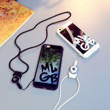 潮牌镜面情侣硅胶带挂绳iphone6plus苹果6s4.7外壳5se手机壳软套