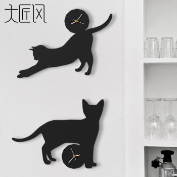 大匠风 简约北欧个性设计客厅现代艺术静音小猫挂钟可爱猫咪时钟