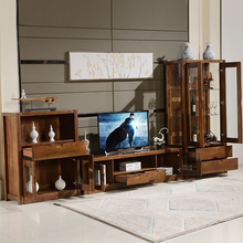 胡桃木电视柜酒柜组合 全实木厅柜高低储物柜 现代中式客厅家具