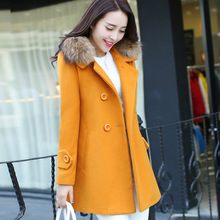 韩版女装秋冬装呢子大衣外套女2016新款带毛领毛呢外套大衣双排扣