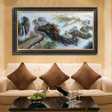 手绘中式风景油画客厅巨幅定制装饰画办公室挂画万里长城酒店壁画