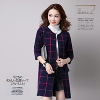 2016年秋冬新品女装韩版修身中长款格子长袖针织开衫外套百搭大衣_250x250.jpg