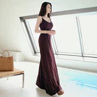 韩国2016夏季V领莫代尔棉吊带连衣裙后绑带针织长裙_250x250.jpg