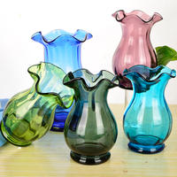 欧式风格波浪口创意玻璃花瓶透明彩色 富贵竹百合插花瓶装饰摆件_250x250.jpg