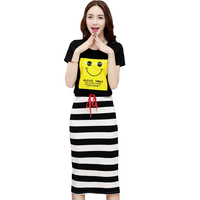 夏季时髦套装女包臀显瘦2017韩国新品条纹包裙修身T恤休闲两件套_250x250.jpg