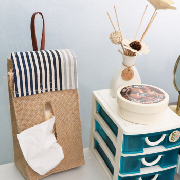 棉麻布艺纸巾盒车用创意餐巾纸收纳盒黄麻简约卫生间厕纸挂袋抽纸