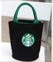 星巴克图案黑色帆布包手拎圆桶包便当袋手提购物袋日韩时尚_250x250.jpg